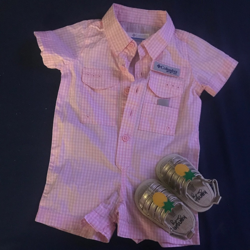 Columbia PFG romper and Kenzie baby sandals